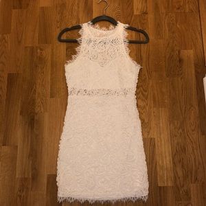 High neck white lace dress